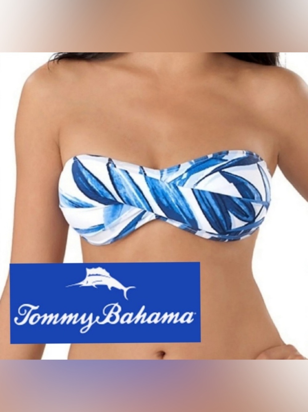 Tommy Bahama Twist Bandeau White Bikini Top Tropical Print Size S
